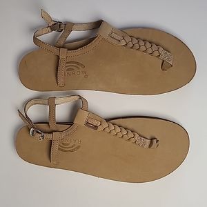 Rainbow T-Street Leather Camel Brown Sandals Braided Strap Size USA 8.5/EUR 40